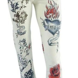 Gorgeous Roberto Cavalli Tiger and Amour tattoo Jeans XS $1299 retail